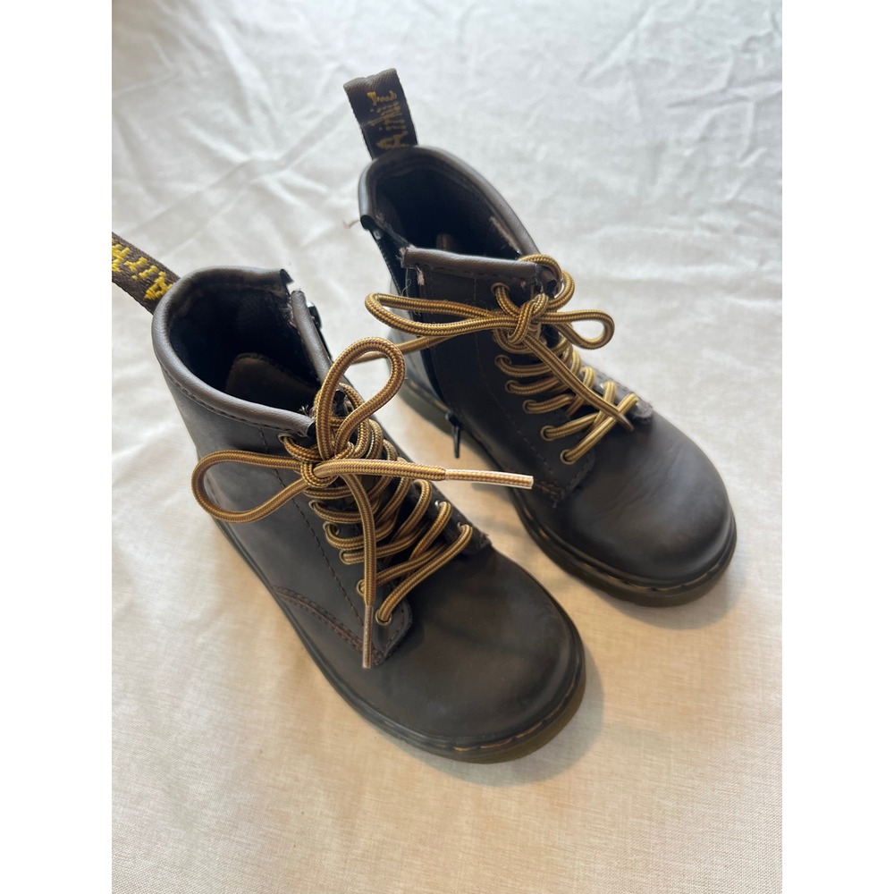 Dr. Martens  Toddler Dark Brown Leather Lace Up Side Zip Toddler Boots Size 8 US